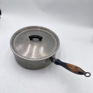 Wear-Ever Vintage Aluminum Steamer Pot with Lid Wood Handle Silver 9" 3pc Set